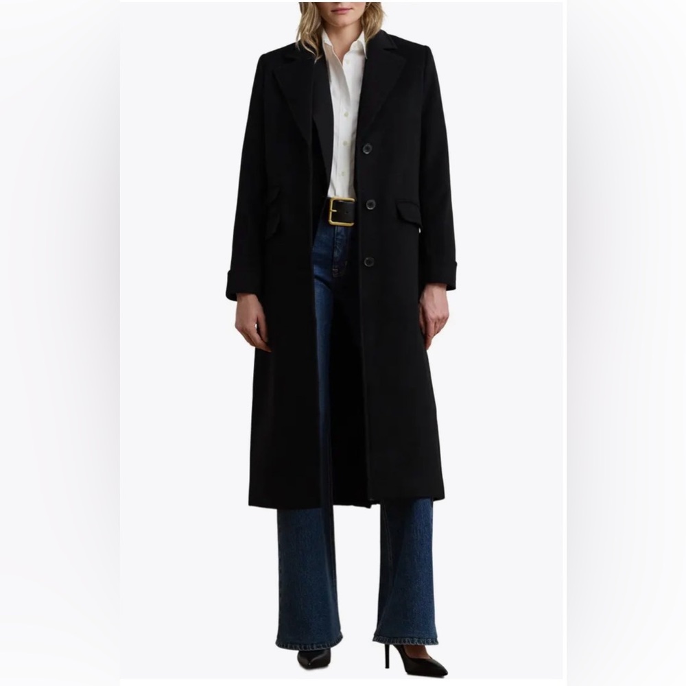 Ralph Lauren Longline Wool Blend Black Reefer Maxi Coat